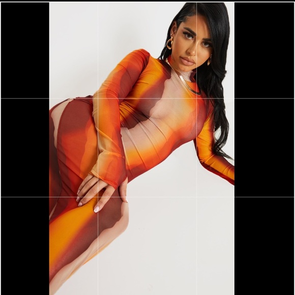 Shape Orange Ombré Sheer Mesh Maxi Dress - Picture 5 of 5